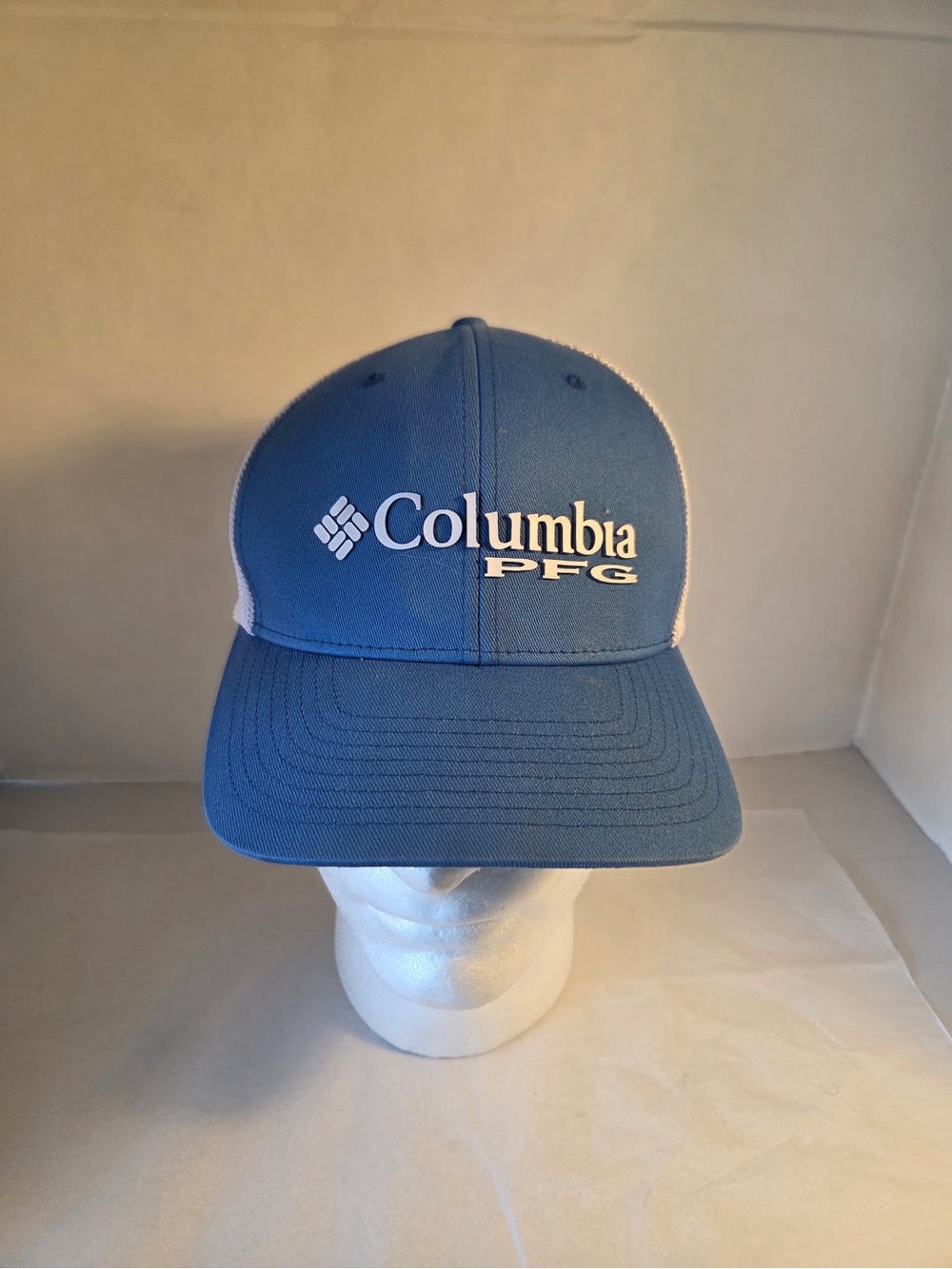 Columbia PFG Hat Cap Blue White Trucker Mesh Fishing Performance Mens